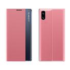 For Xiaomi Redmi 9A Side Window Display with Magnetic Suction / Bracket / Sleep Function / Plain Leather + PC Flip Phone Case(Rose Gold) - 1