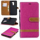 Color Matching Denim Texture Leather Case for Xiaomi Pocophone F1, with Holder & Card Slots & Wallet & Lanyard(Rose Red) - 1