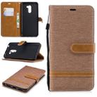 Color Matching Denim Texture Leather Case for Xiaomi Pocophone F1, with Holder & Card Slots & Wallet & Lanyard(Brown) - 1