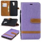 Color Matching Denim Texture Leather Case for Xiaomi Pocophone F1, with Holder & Card Slots & Wallet & Lanyard(Purple) - 1