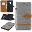 Color Matching Denim Texture Leather Case for Xiaomi Pocophone F1, with Holder & Card Slots & Wallet & Lanyard(Gray) - 1