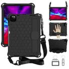 For iPad Air 2022 / 2020 10.9 Honeycomb Design EVA + PC Material Four Corner Anti Falling Flat Protective Shell with Strap(Black+Black) - 1