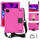 For iPad Air 2022 / 2020 10.9 Honeycomb Design EVA + PC Material Four Corner Anti Falling Flat Protective Shell with Strap(Rose Red+Black) - 1