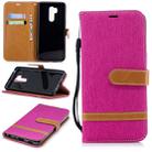 Color Matching Denim Texture Leather Case for LG G7, with Holder & Card Slots & Wallet & Lanyard(Rose Red) - 1