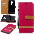 Color Matching Denim Texture Leather Case for LG G7, with Holder & Card Slots & Wallet & Lanyard(Red) - 1