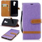 Color Matching Denim Texture Leather Case for LG G7, with Holder & Card Slots & Wallet & Lanyard(Purple) - 1