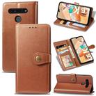 For LG K41S Retro Solid Color Leather Buckle Phone Case with Lanyard & Photo Frame & Card Slot & Wallet & Stand Function(Brown) - 1