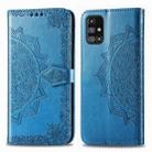 For Samsung Galaxy M31s Mandala Flower Embossed Horizontal Flip Leather Case with Bracket / Card Slot / Wallet / Lanyard(Blue) - 1