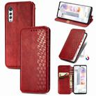 For LG Velvet 5G Cubic Grid Pressed Horizontal Flip Magnetic PU Leather Case with Holder & Card Slots & Wallet(Red) - 1