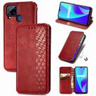 For OPPO Realme C15 Cubic Grid Pressed Horizontal Flip Magnetic PU Leather Case with Holder & Card Slots & Wallet(Red) - 1