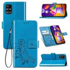 For Samsung Galaxy M31s Four-leaf Clasp Embossed Buckle Mobile Phone Protection Leather Case with Lanyard & Card Slot & Wallet & Holder(Blue) - 1