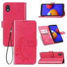 For Samsung Galaxy A01 Core Four-leaf Clasp Embossed Buckle Mobile Phone Protection Leather Case with Lanyard & Card Slot & Wallet & Holder(Magenta) - 1