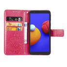 For Samsung Galaxy A01 Core Four-leaf Clasp Embossed Buckle Mobile Phone Protection Leather Case with Lanyard & Card Slot & Wallet & Holder(Magenta) - 3