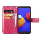 For Samsung Galaxy A01 Core Four-leaf Clasp Embossed Buckle Mobile Phone Protection Leather Case with Lanyard & Card Slot & Wallet & Holder(Magenta) - 3