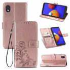 For Samsung Galaxy A01 Core Four-leaf Clasp Embossed Buckle Mobile Phone Protection Leather Case with Lanyard & Card Slot & Wallet & Holder(Rose Gold) - 1