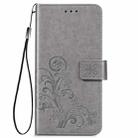 For Samsung Galaxy A01 Core Four-leaf Clasp Embossed Buckle Mobile Phone Protection Leather Case with Lanyard & Card Slot & Wallet & Holder(Grey) - 1