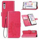 For LG Velvet 5G Four-leaf Clasp Embossed Buckle Mobile Phone Protection Leather Case with Lanyard & Card Slot & Wallet & Bracket Function(Magenta) - 1