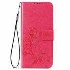 For LG Velvet 5G Four-leaf Clasp Embossed Buckle Mobile Phone Protection Leather Case with Lanyard & Card Slot & Wallet & Bracket Function(Magenta) - 2