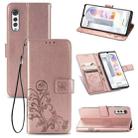 For LG Velvet 5G Four-leaf Clasp Embossed Buckle Mobile Phone Protection Leather Case with Lanyard & Card Slot & Wallet & Bracket Function(Rose Gold) - 1
