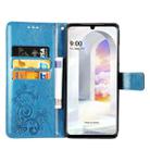 For LG Velvet 5G Four-leaf Clasp Embossed Buckle Mobile Phone Protection Leather Case with Lanyard & Card Slot & Wallet & Bracket Function(Blue) - 2