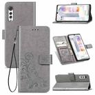 For LG Velvet 5G Four-leaf Clasp Embossed Buckle Mobile Phone Protection Leather Case with Lanyard & Card Slot & Wallet & Bracket Function(Gray) - 1