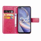 For OPPO A92S Four-leaf Clasp Embossed Buckle Mobile Phone Protection Leather Case with Lanyard & Card Slot & Wallet & Holder(Magenta) - 3
