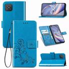 For OPPO A92S Four-leaf Clasp Embossed Buckle Mobile Phone Protection Leather Case with Lanyard & Card Slot & Wallet & Holder(Blue) - 1