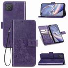 For OPPO A92S Four-leaf Clasp Embossed Buckle Mobile Phone Protection Leather Case with Lanyard & Card Slot & Wallet & Holder(Purple) - 1