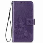 For OPPO A92S Four-leaf Clasp Embossed Buckle Mobile Phone Protection Leather Case with Lanyard & Card Slot & Wallet & Holder(Purple) - 2