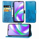 For OPPO Realme C12 Four-leaf Clasp Embossed Buckle Mobile Phone Protection Leather Case with Lanyard & Card Slot & Wallet & Holder(Blue) - 1