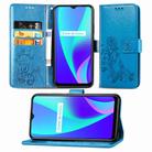 For OPPO Realme C15 Four-leaf Clasp Embossed Buckle Mobile Phone Protection Leather Case with Lanyard & Card Slot & Wallet & Holder(Blue) - 1