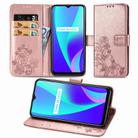 For OPPO Realme C15 Four-leaf Clasp Embossed Buckle Mobile Phone Protection Leather Case with Lanyard & Card Slot & Wallet & Holder(Rose Gold) - 1