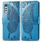 For LG Velvet 5G Butterfly Love Flower Embossed Horizontal Flip Leather Case with Holder & Card Slots & Wallet & Lanyard(Blue) - 3