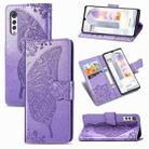 For LG Velvet 5G Butterfly Love Flower Embossed Horizontal Flip Leather Case with Holder & Card Slots & Wallet & Lanyard(Light Purple) - 1