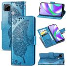 For OPPO Realme C12 Butterfly Love Flower Embossed Horizontal Flip Leather Case with Holder & Card Slots & Wallet & Lanyard(Blue) - 1