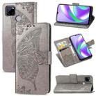 For OPPO Realme C12 Butterfly Love Flower Embossed Horizontal Flip Leather Case with Holder & Card Slots & Wallet & Lanyard(Gray) - 1