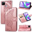 For OPPO Realme C12 Butterfly Love Flower Embossed Horizontal Flip Leather Case with Holder & Card Slots & Wallet & Lanyard(Rose Gold) - 1