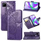 For OPPO Realme C12 Butterfly Love Flower Embossed Horizontal Flip Leather Case with Holder & Card Slots & Wallet & Lanyard(Dark Purple) - 1