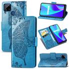For OPPO Realme C15 Butterfly Love Flower Embossed Horizontal Flip Leather Case with Holder & Card Slots & Wallet & Lanyard(Blue) - 1
