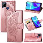 For OPPO Realme C15 Butterfly Love Flower Embossed Horizontal Flip Leather Case with Holder & Card Slots & Wallet & Lanyard(Rose Gold) - 1