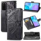 For Huawei Honor 30 Lite Butterfly Love Flower Embossed Horizontal Flip Leather Case with Holder & Card Slots & Wallet & Lanyard(Black) - 1