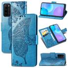 For Huawei Honor 30 Lite Butterfly Love Flower Embossed Horizontal Flip Leather Case with Holder & Card Slots & Wallet & Lanyard(Blue) - 1