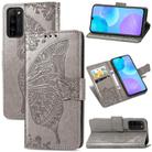 For Huawei Honor 30 Lite Butterfly Love Flower Embossed Horizontal Flip Leather Case with Holder & Card Slots & Wallet & Lanyard(Gray) - 1