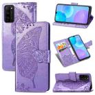 For Huawei Honor 30 Lite Butterfly Love Flower Embossed Horizontal Flip Leather Case with Holder & Card Slots & Wallet & Lanyard(Light Purple) - 1