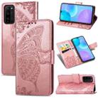 For Huawei Honor 30 Lite Butterfly Love Flower Embossed Horizontal Flip Leather Case with Holder & Card Slots & Wallet & Lanyard(Rose Gold) - 1