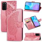 For Huawei Honor 30 Lite Butterfly Love Flower Embossed Horizontal Flip Leather Case with Holder & Card Slots & Wallet & Lanyard(Pink) - 1