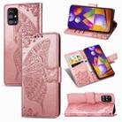 For Samsung Galaxy M31s Butterfly Love Flower Embossed Horizontal Flip Leather Case with Holder & Card Slots & Wallet & Lanyard(Rose Gold) - 1