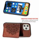 For iPhone 12 mini Mandala Embossed Magnetic Cloth Case with Holder & Card Slots & Wallet & Photo Frame(Brown) - 3