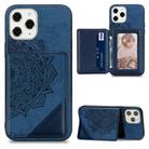 For iPhone 12 mini Mandala Embossed Magnetic Cloth Case with Holder & Card Slots & Wallet & Photo Frame(Blue) - 1
