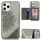 For iPhone 12 mini Mandala Embossed Magnetic Cloth Case with Holder & Card Slots & Wallet & Photo Frame(Grey) - 1